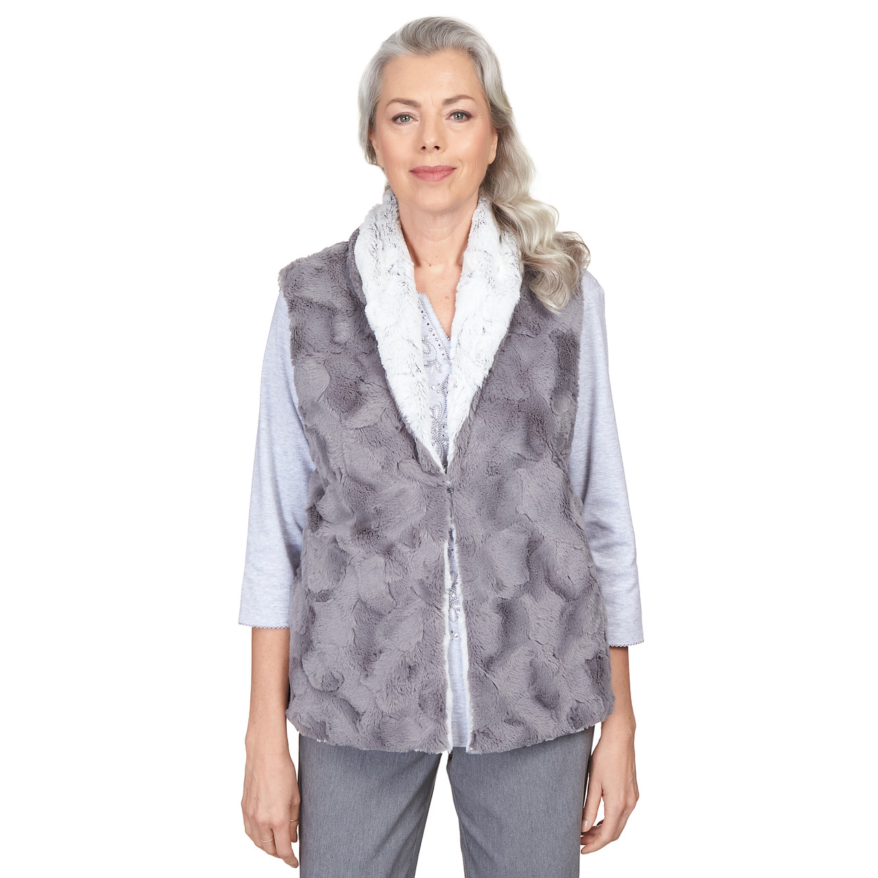 Petite Women's Reversible Collared Vegan Fur Vest | Alfred