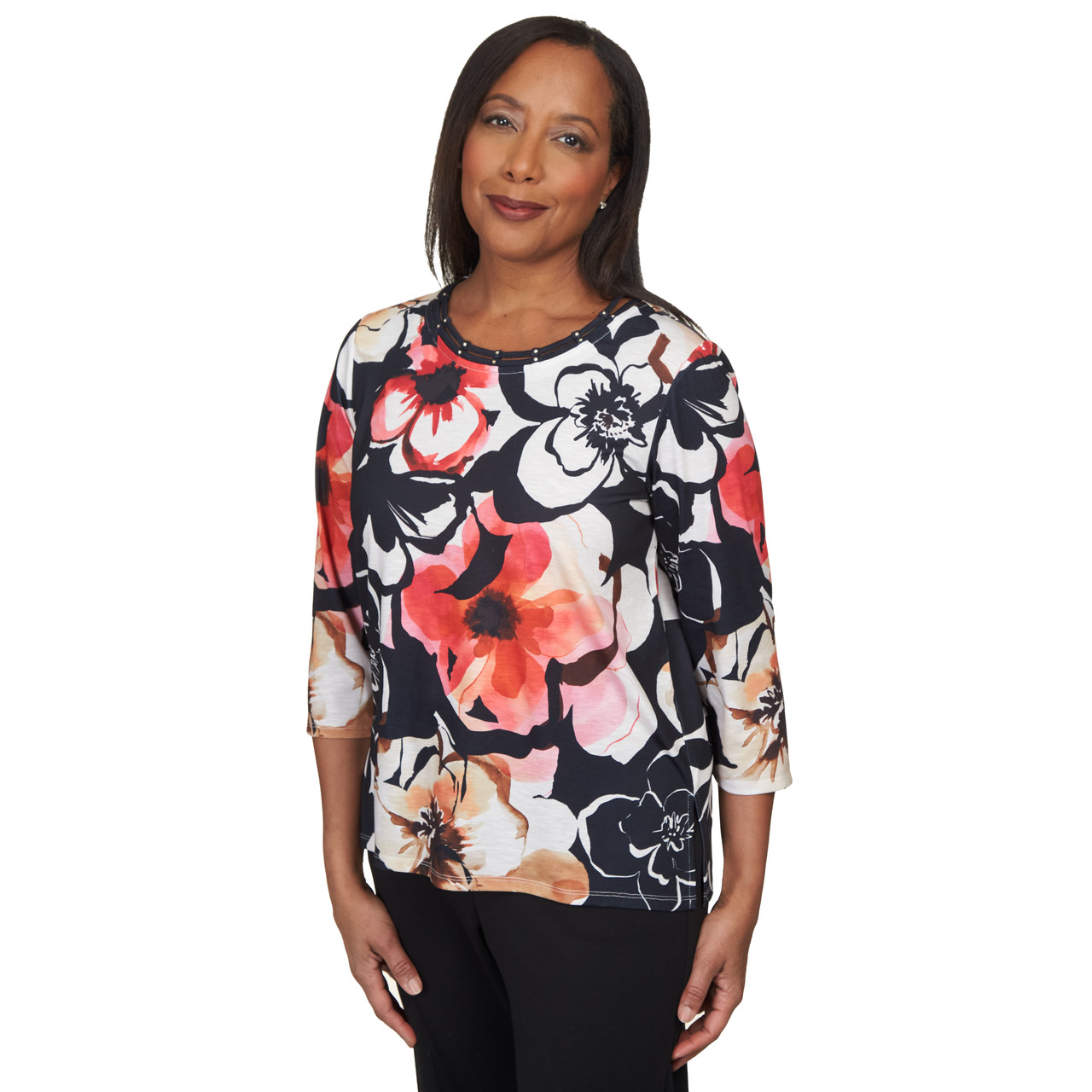 Women's Drama Shadow Floral Double Strap Top | Alfred Dunner