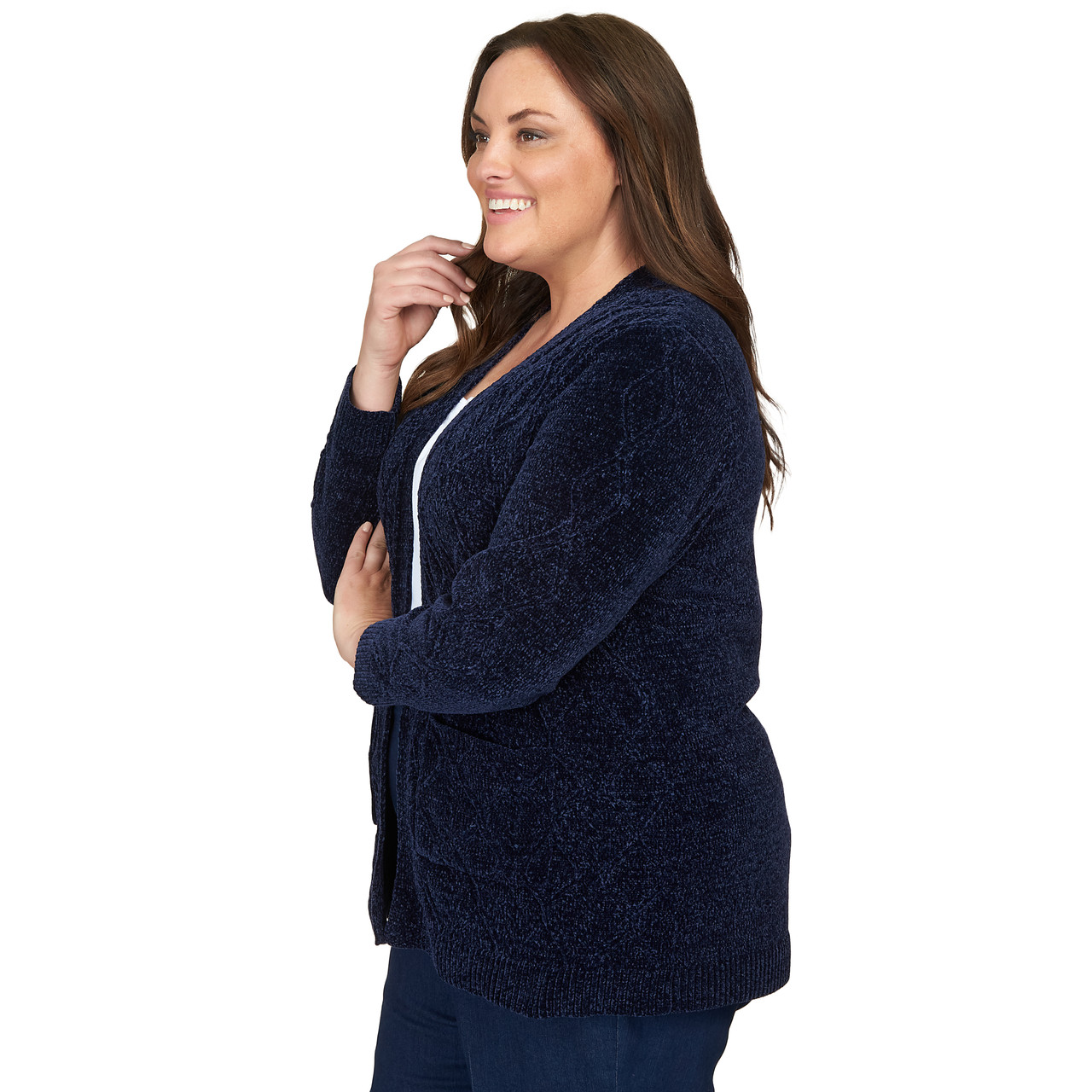 Plus Women's Chenille Long Open Cardigan