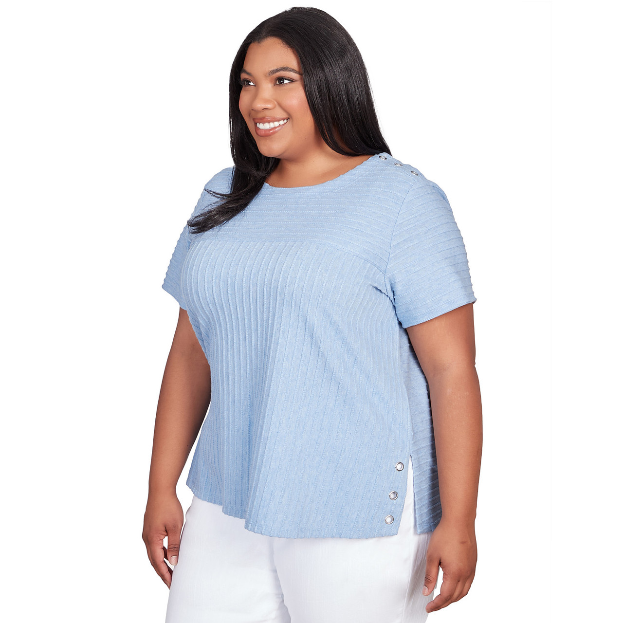 Plus Women's Solid Texture Split Shirttail Tee | Alfred Dunner