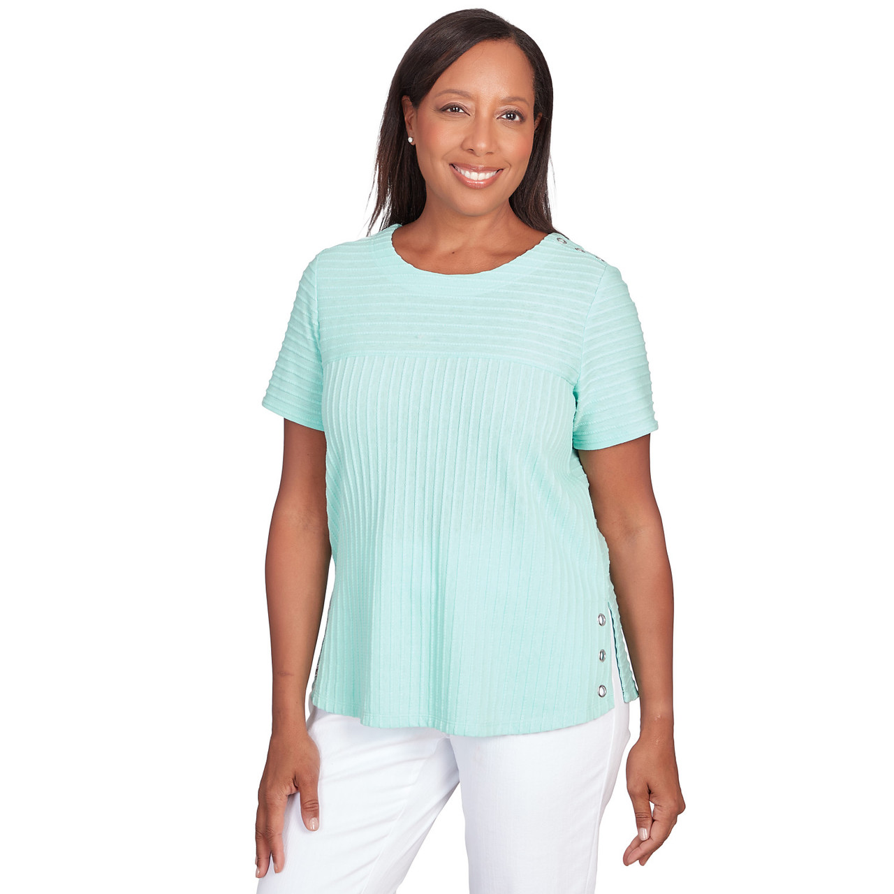 Women's Solid Texture Split Shirttail Tee | Alfred Dunner
