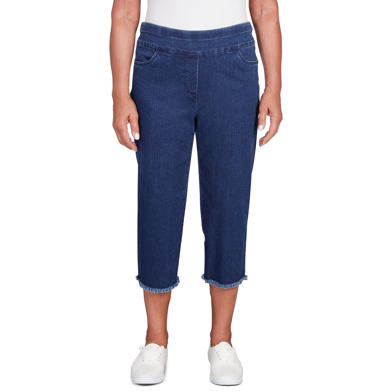 Laurie Felt Petite Wave Denim 5-Pocket Capri with Zipper Detail 