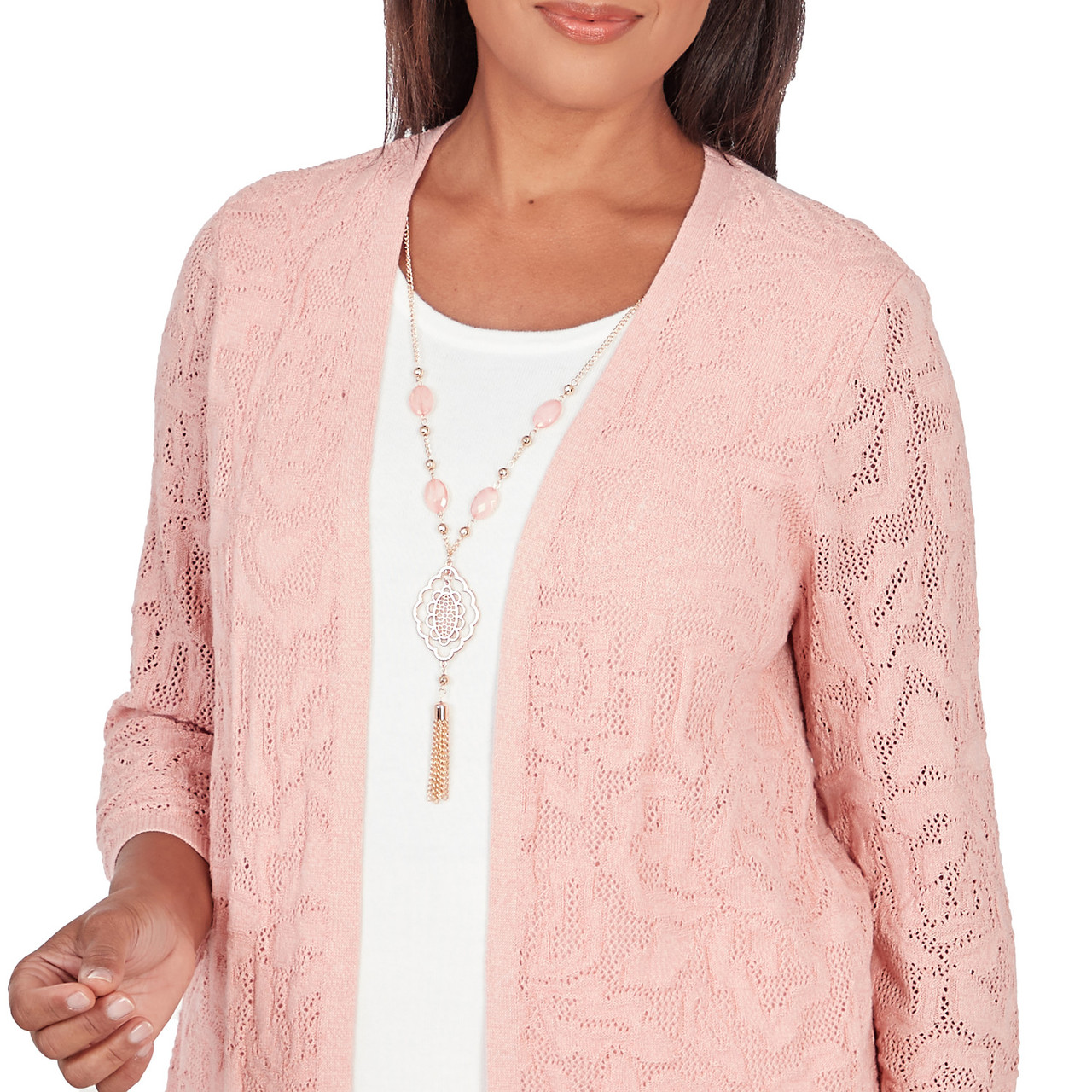 Women's Flower Stitch Two In One Top With Necklace | Alfred Dunner