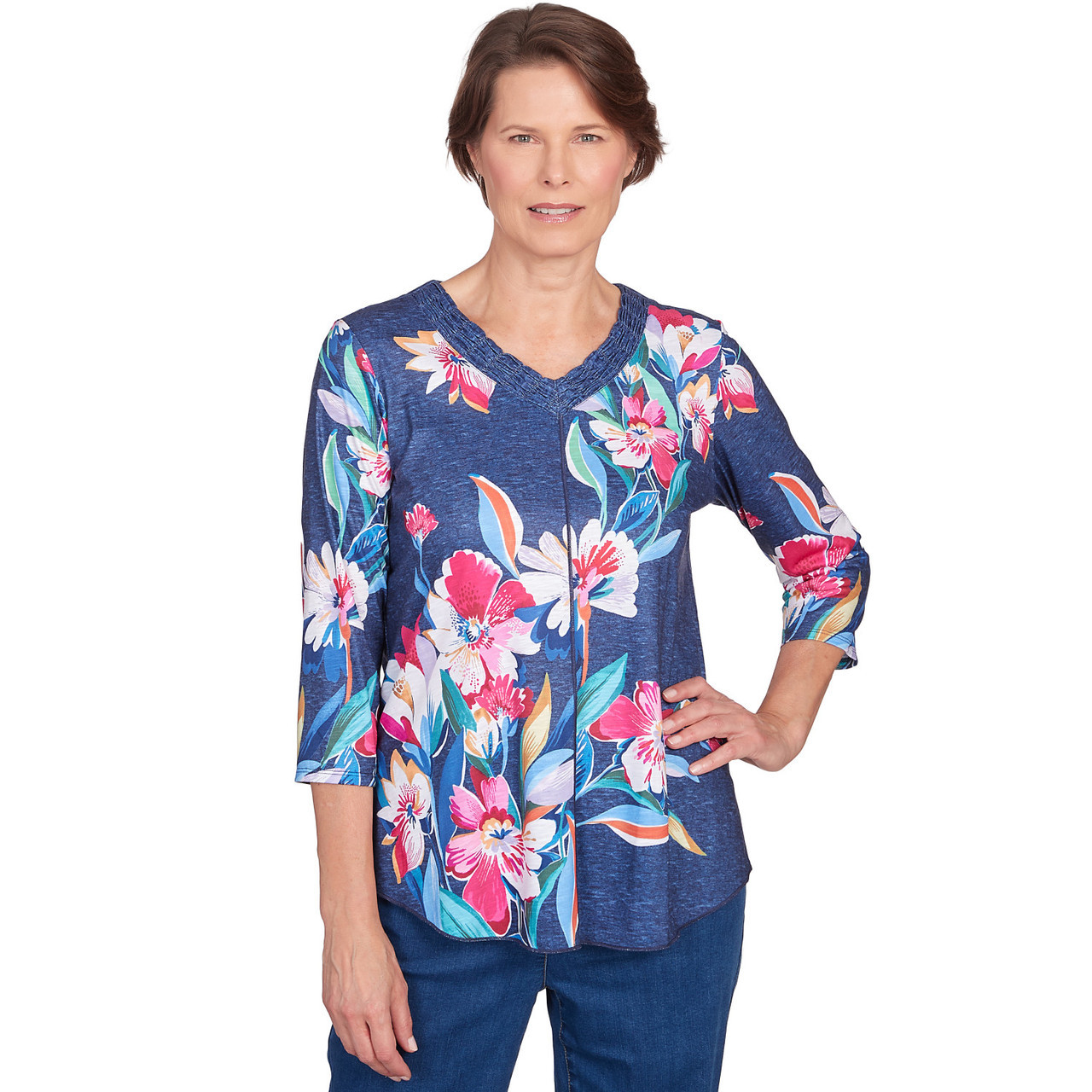 Women's Placed Floral V-Neck Top | Alfred Dunner