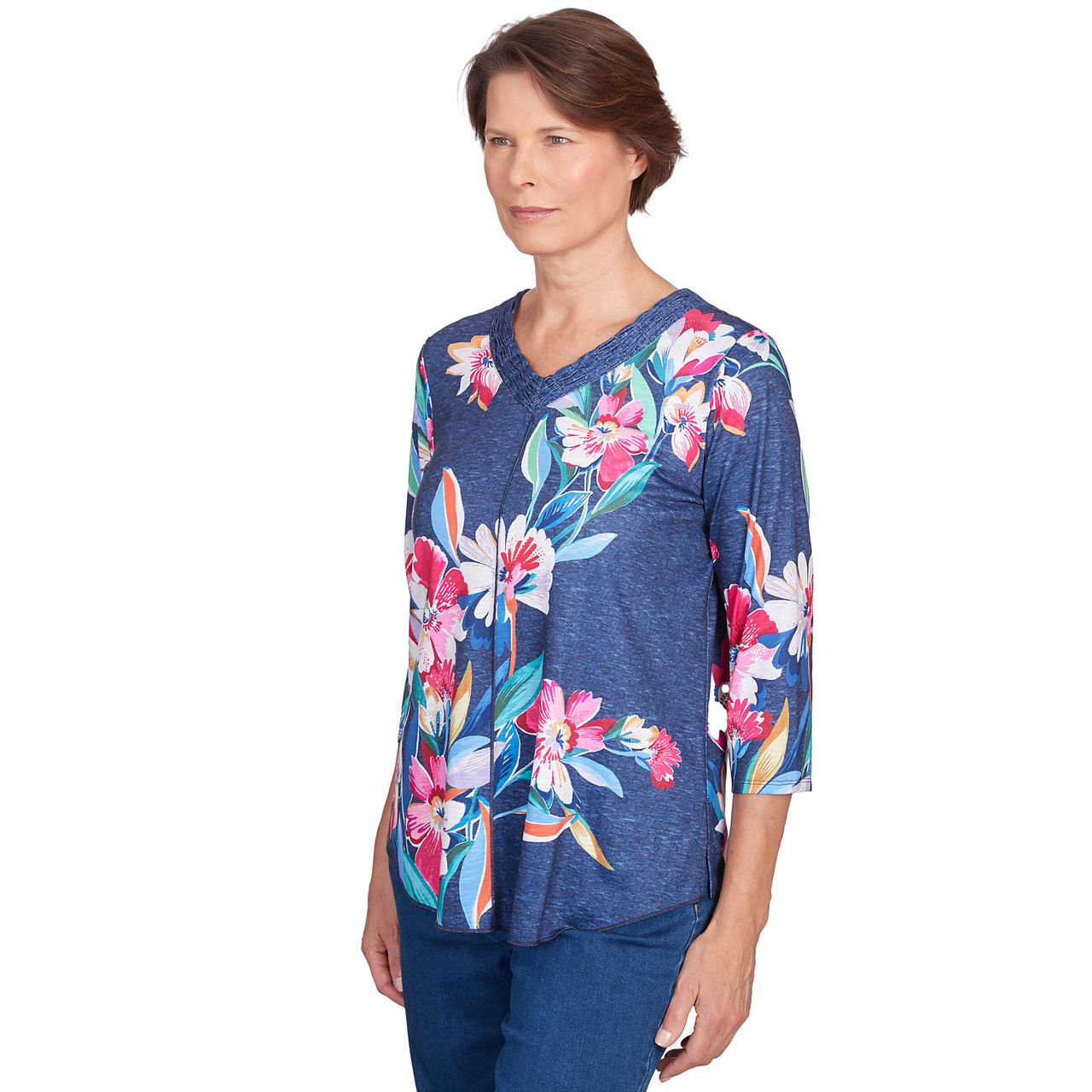Women's Placed Floral V-Neck Top | Alfred Dunner