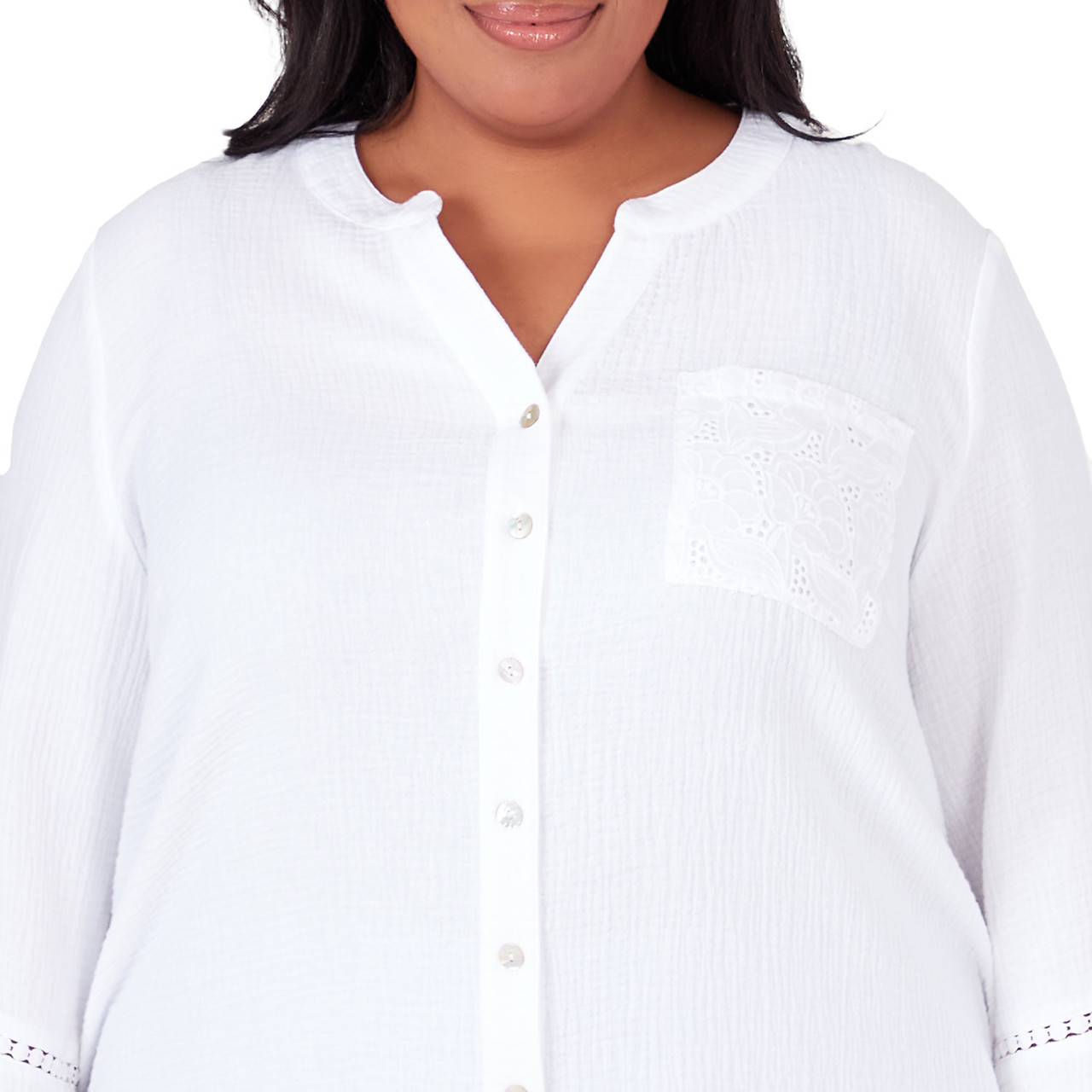 Plus Women's Summer Button Down Gauze Top Alfred Dunner