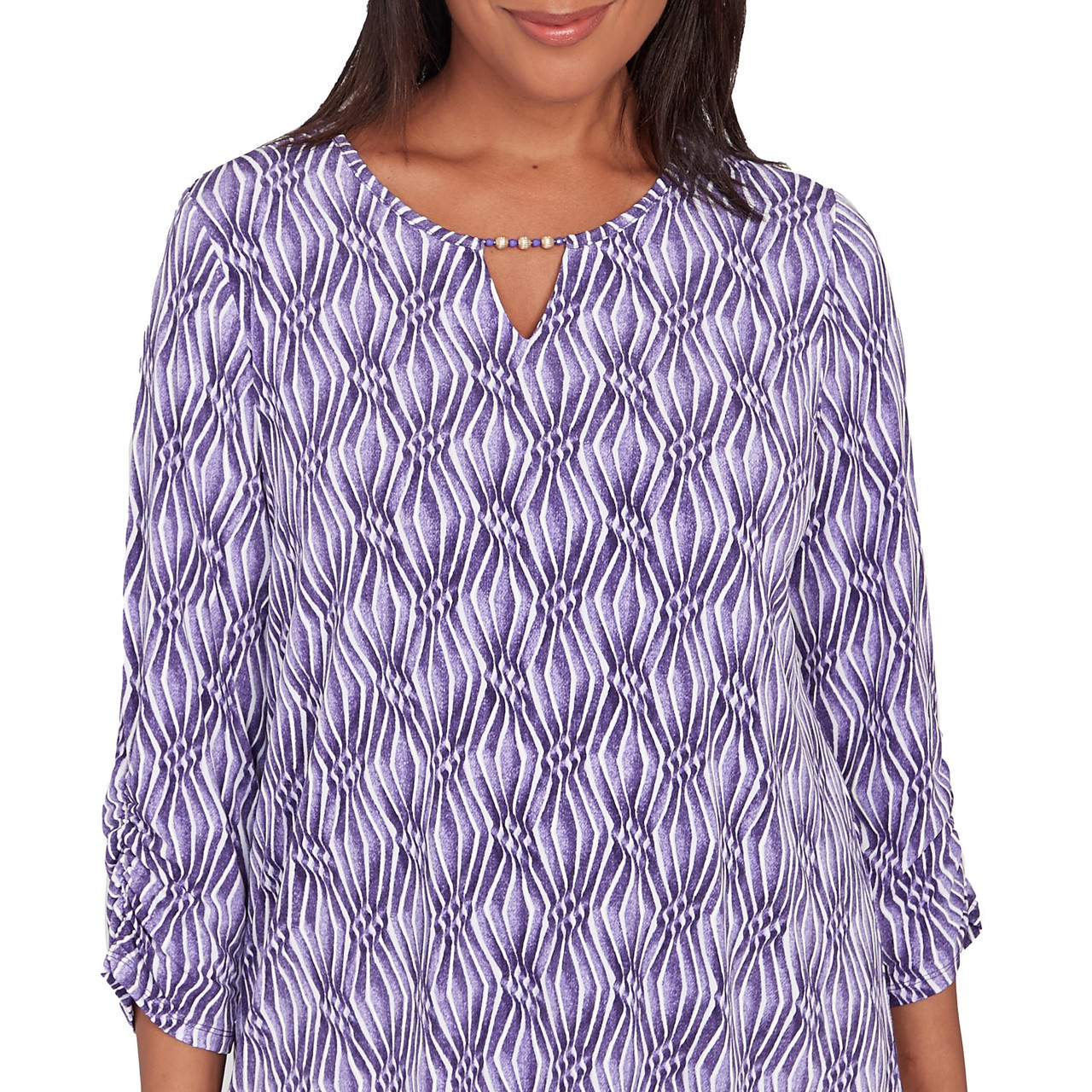 Petite Women's Monotone Diamond Print Top | Alfred Dunner