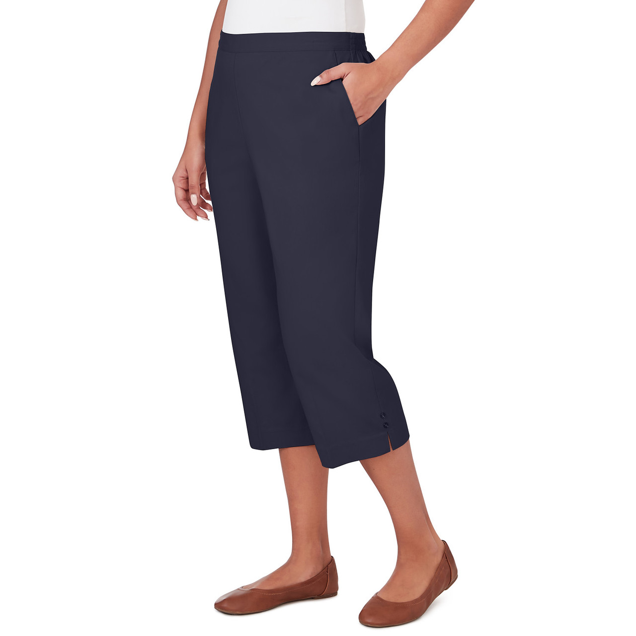 Petite Women's Denim Twill Denim Split Hem Capri Pant Alfred Dunner