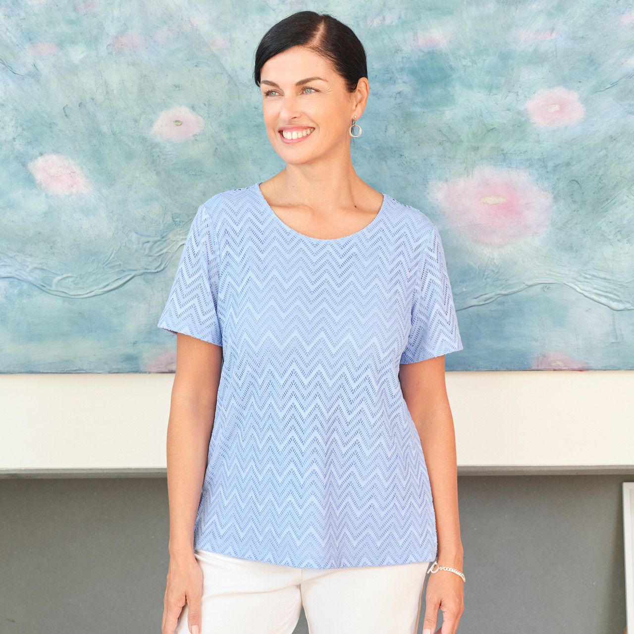 Women's Textured Chevron Lace Back Tee Alfred Dunner