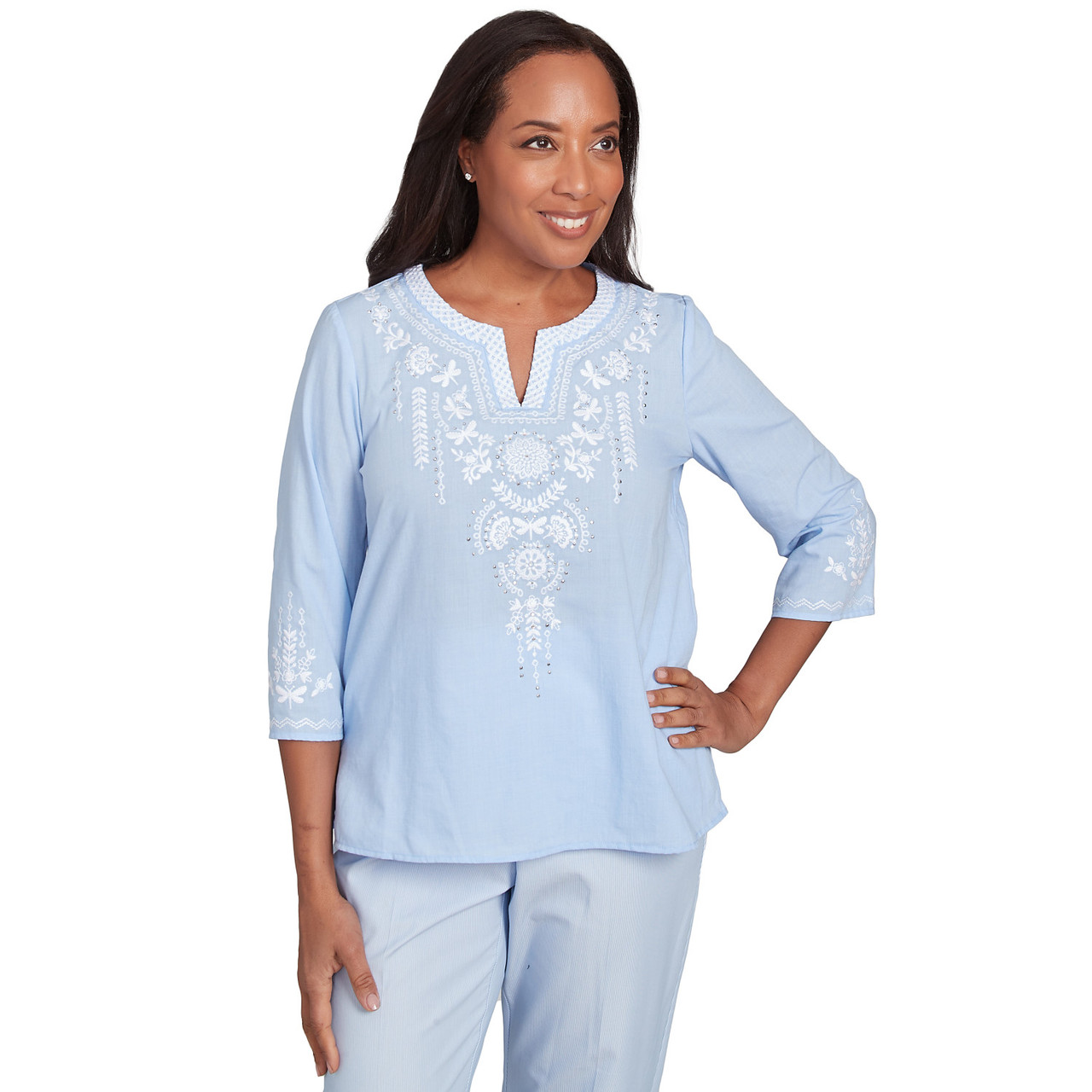Women's Embroidered Sky Blue Top Alfred Dunner