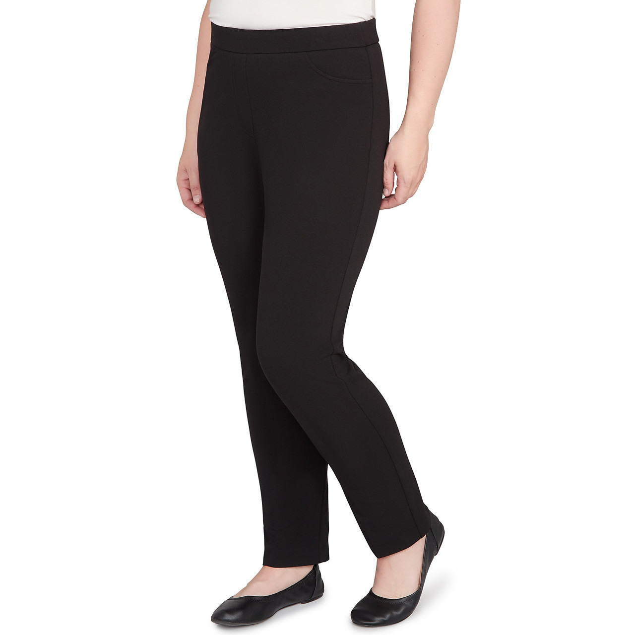Petite Women's Black Crepe Knit Medium Length Pant | Alfred Dunner