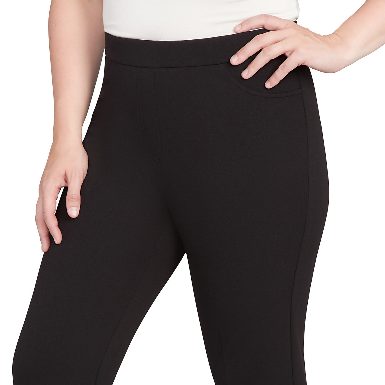 Petite Women's Black Crepe Knit Medium Length Pant | Alfred Dunner
