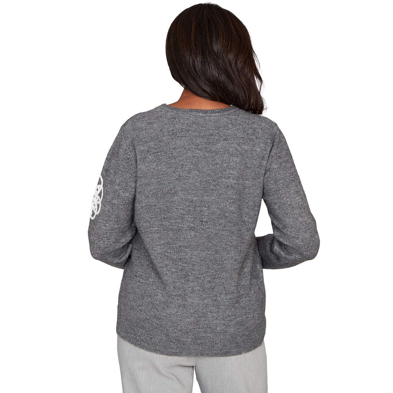 Women's Ruffle V-Neck Floral Soutache Sweater | Alfred Dunner