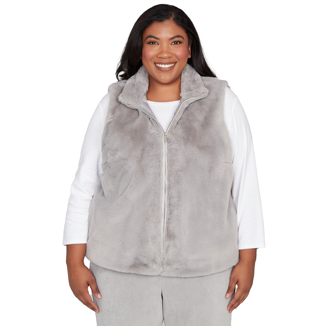 Plus Women's Plush Faux Fur Zip Front Vest | Alfred Dunner
