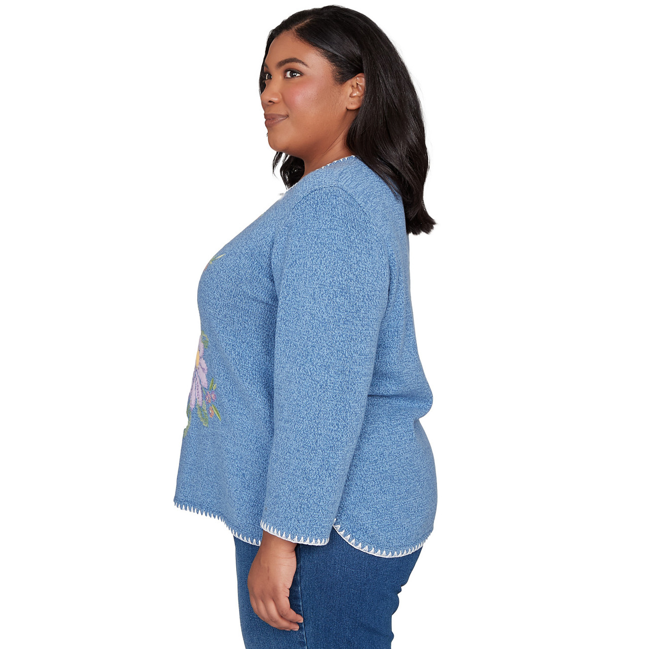 Plus Women's Cross Stitched Floral Pullover Sweater | Alfred Dunner
