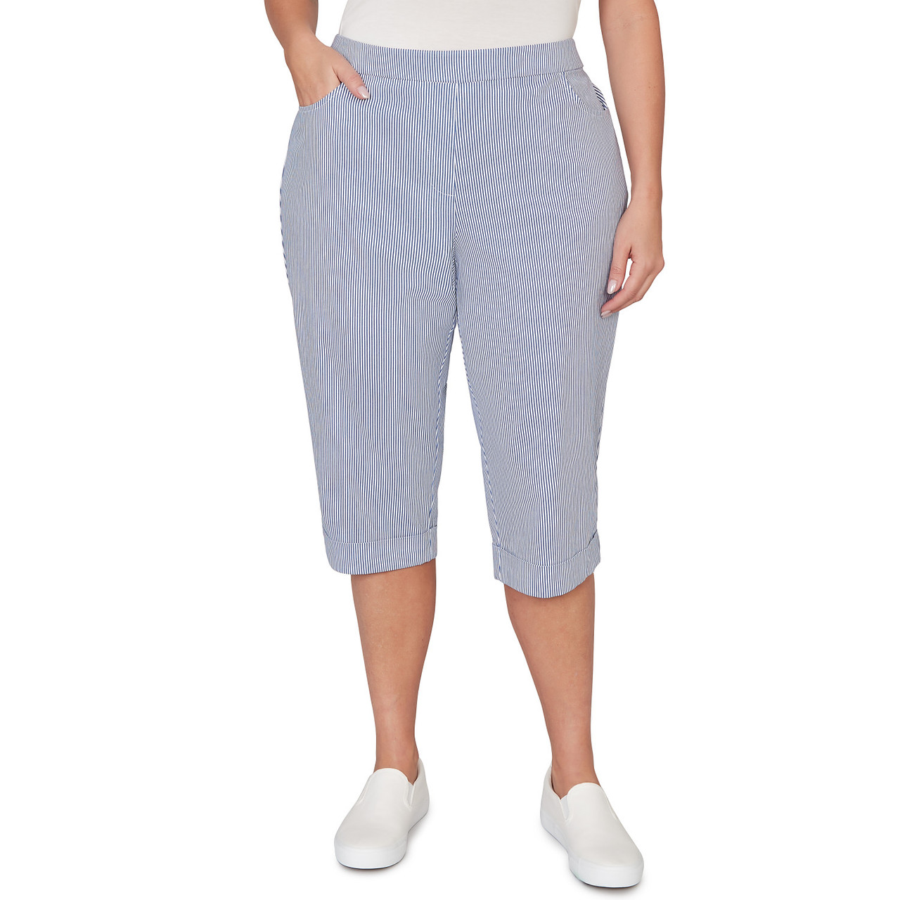 Plus Women's Stretch Stripe Clamdigger Capri Pant | Alfred Dunner