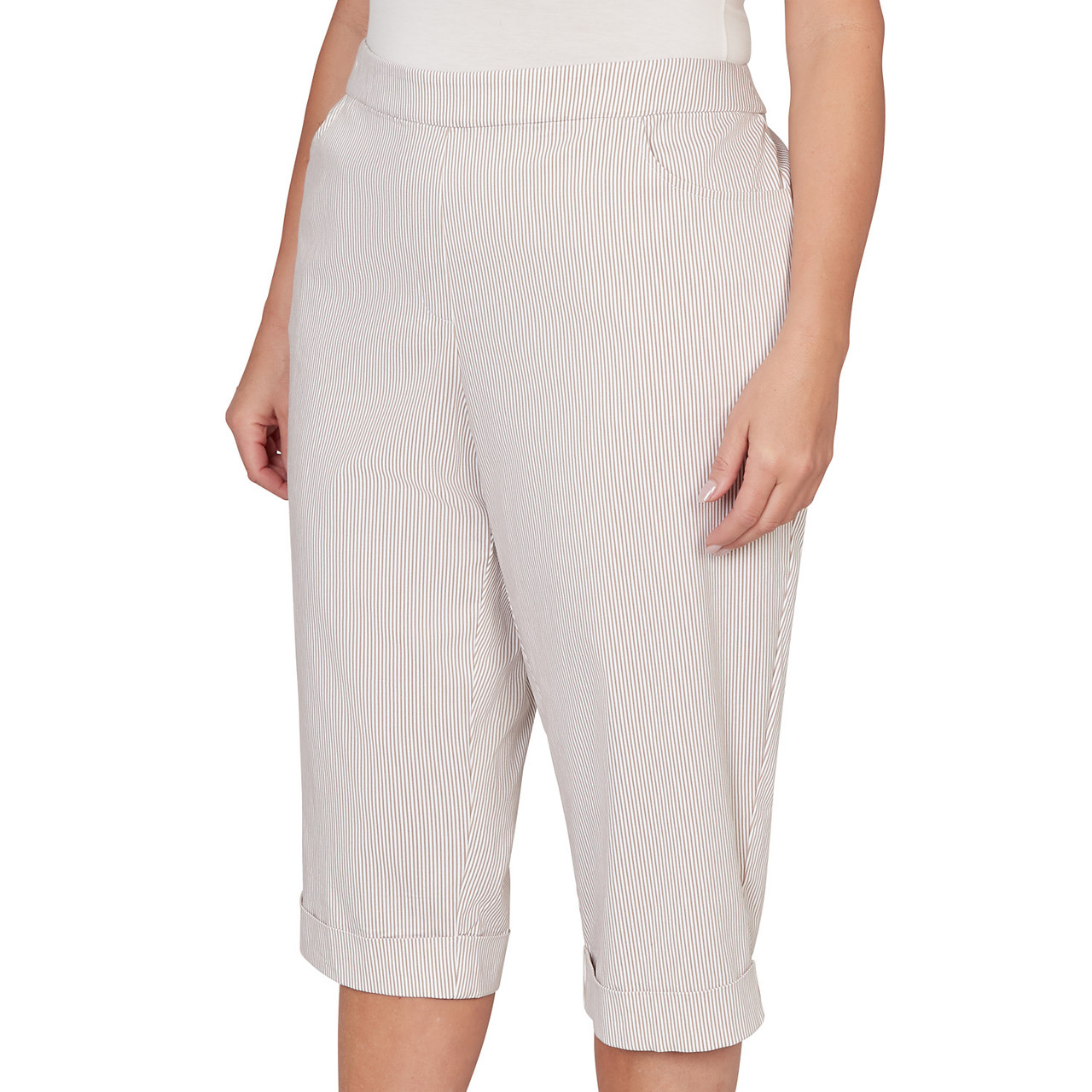 Plus Women's Stretch Stripe Clamdigger Capri Pant | Alfred Dunner