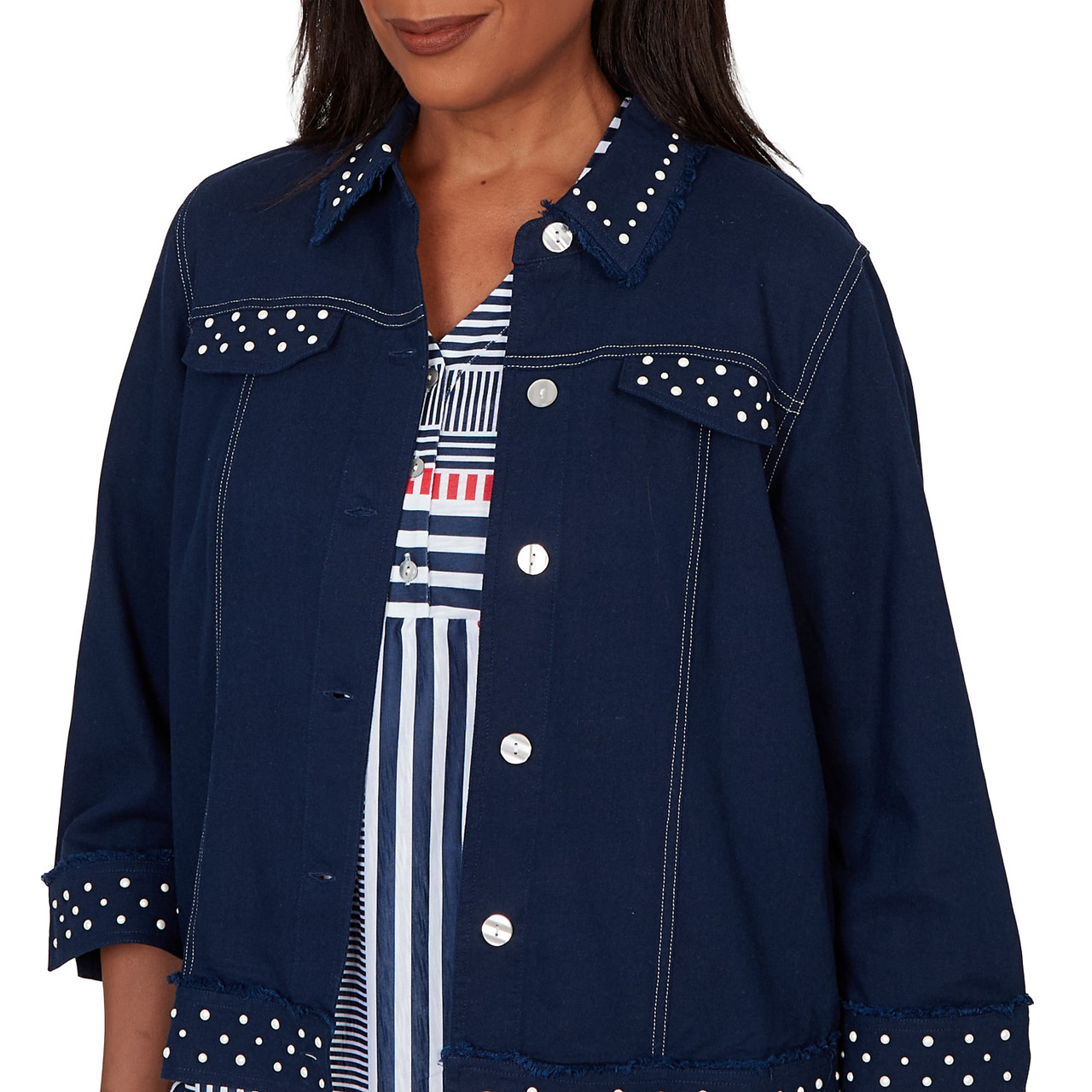 ●alfred dunner　アルフレッドダナー　デニムジャケット　16 Petite Women's Pearl Trim Denim Jacket | Alfred Dunner