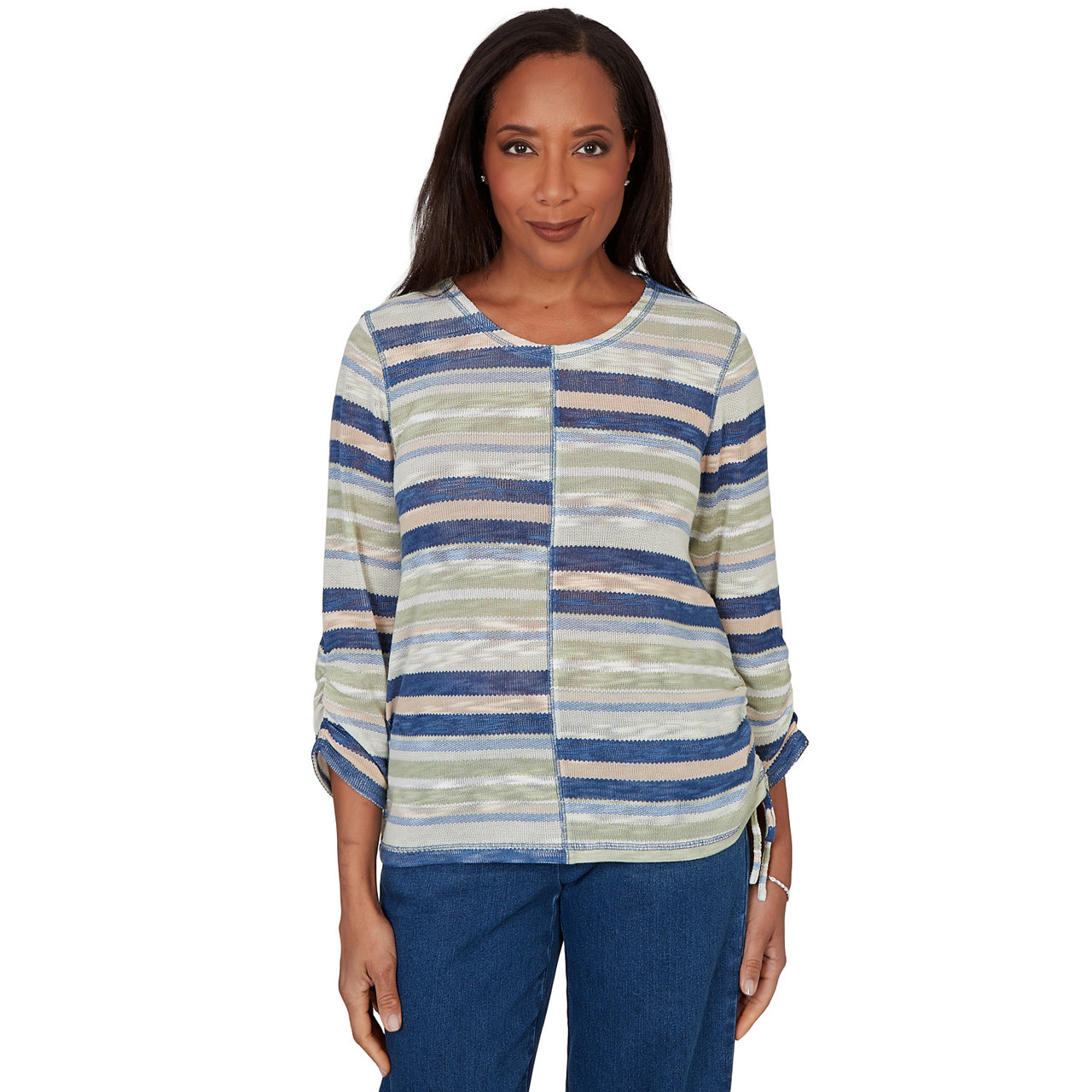 トップス sheller back ribbon stripe knit tops Women's Spliced Multi Stripe Knit Top | Alfred Dunner