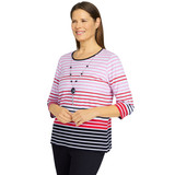 Petite Women's Border Stripe Top With Necklace