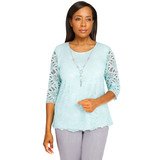 Petite Women's Lace Top With Necklace