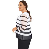 Plus Women's Mesh Stripe Top With Necklace