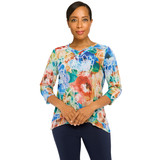 Women's Moody Watercolor Floral V-Neck Top | Multi | Front