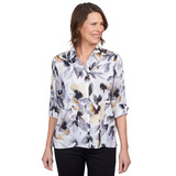 Women's Blotted Watercolor Floral Button Down Top