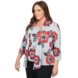Plus Women's Stamped Floral Two in One Top with Necklace