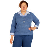 Plus Womens Pointelle Sweater With Removable Necklace