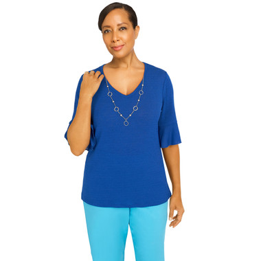 Petite Women's Soft Fit Three Quarter Sleeve Top With Detachable Necklace