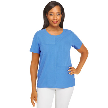 Women's Spliced Ottoman Texture Knit Top | Periwinkle | Front