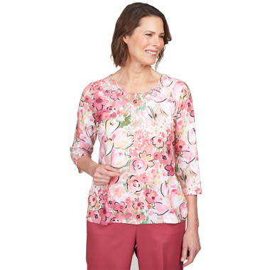 Women's Rosewood Floral Lace Neck Top | Rosewood | Front