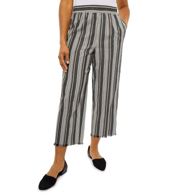 Women's Stripe Ankle Pant With Fringe | Black | Front