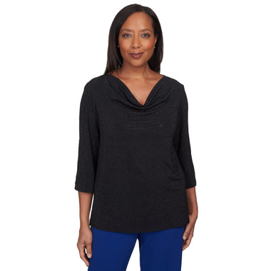 Petite Women's Midnight Shimmery Cowl Neck Top