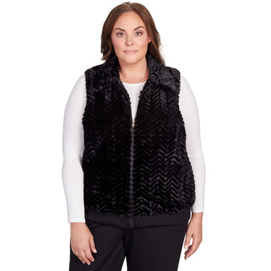 Women's Black Faux Fur Zip Vest with Knit Back