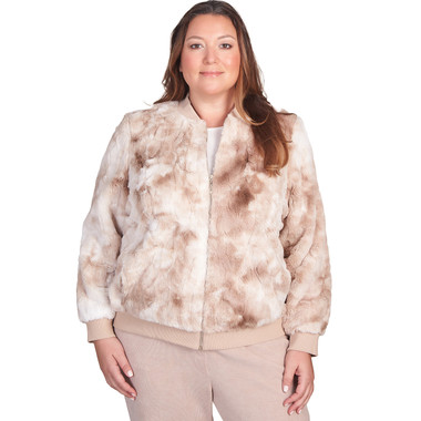 Plus Women's Zip Up Space Dye Fur Jacket