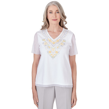 Women's Embroidered Top With Lace Sleeves