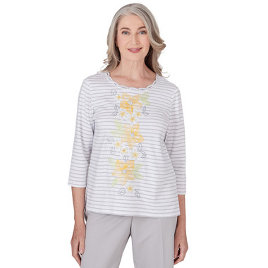 Petite Women's Striped Embroidered Top