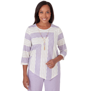 Petite Women's Spliced Stripe Texture Top