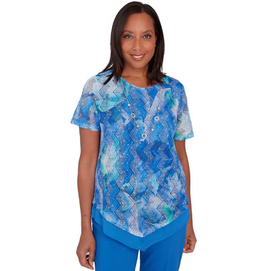 Women's Tie Dye Textured Top With Necklace