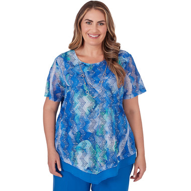 Plus Women's Tie Dye Textured Top With Necklace