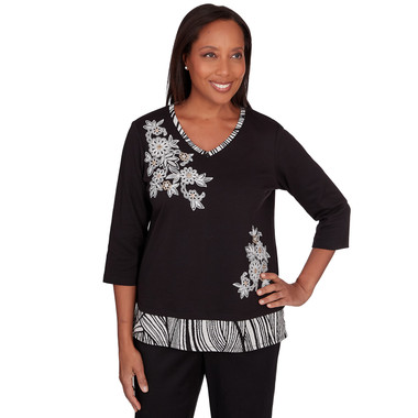 Women's Flower Top With Animal Trim