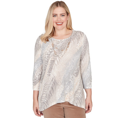 LATTE MULTI Women's Diagonal Animal Print Top With Necklace