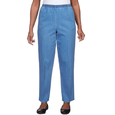 MEDIUM DENIM Petite Women's Elastic Waist Short Length Denim Pant