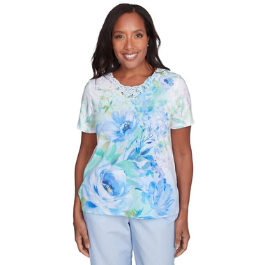 SKY BLUE MULTI Petite Women's Dramatic Floral Print Tee
