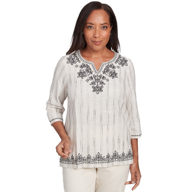Women's Textured Medallion Embroidered Top