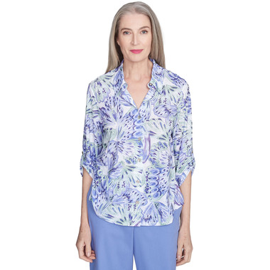 IRIS MULTI Petite Women's Abstract Butterfly Button Front Top