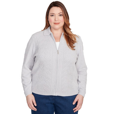 GREY Plus Women's Zip-Front Chenille Collared Cardigan