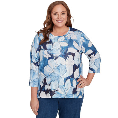 BLUE Plus Women's Monotone Floral Embellished Top